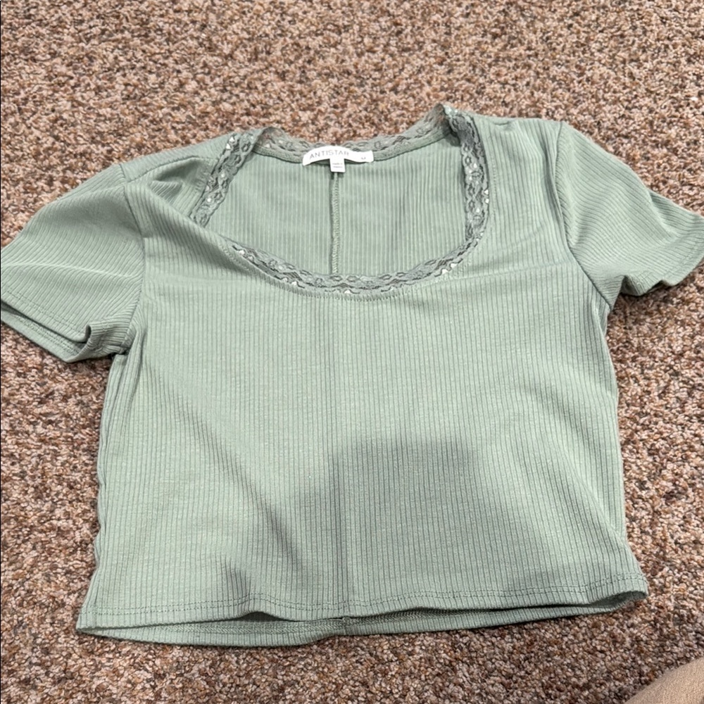 Green Ribbed Women's Top